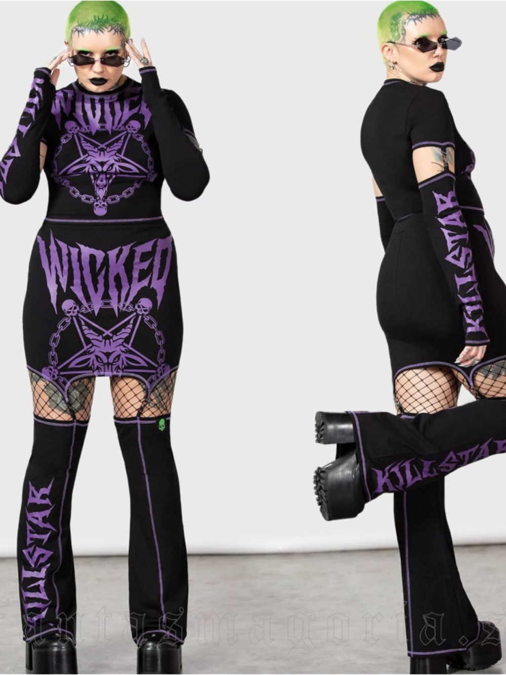 KILLSTAR Martyr Suspender Mini Skirt Detachable Flare Leg Warmers Black Purple